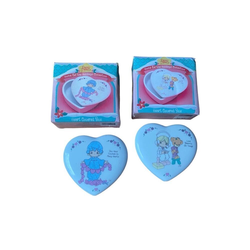 Vintage 90s Precious Moments- Heart Shaped Ceramic Trinket Boxes box
